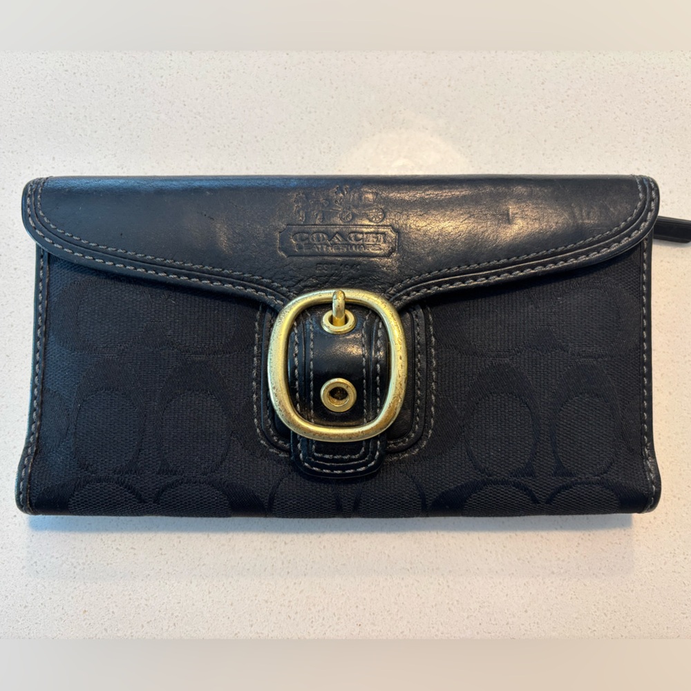 Vintage Coach Black Wallet with Gold Buckle